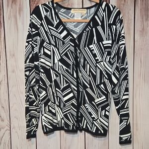 Norm Thompson Black and White Graphic Long Sleeve Cardigan Womens Medium